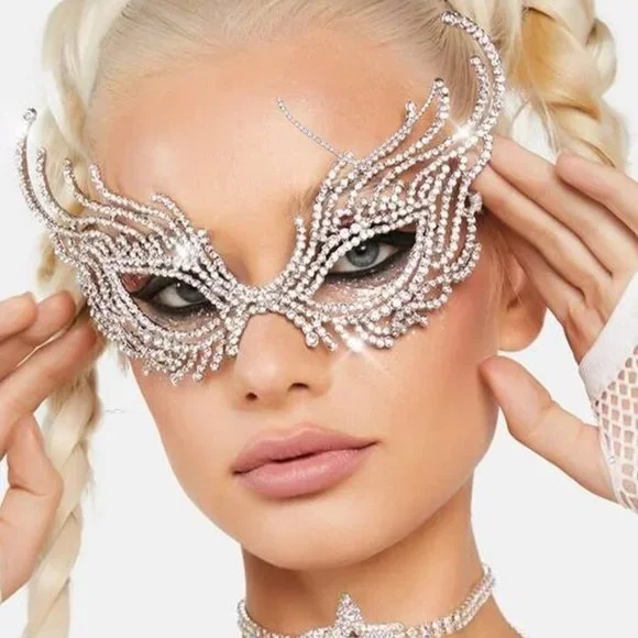 NWT Sparkling Swarovski Bling Crystal Rhinestone Mask Halloween Costume … - Picture 3 of 5